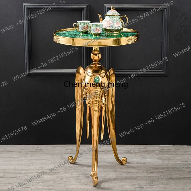 z183 French light luxury retro all-copper European imitation malachite green ceramic elephant round table