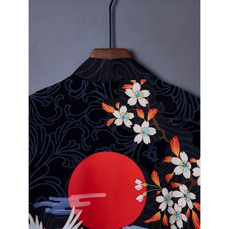 Kimono Japanese retro crane print feather coat Harajuku style improved Hanfu seven-sleeved short coat shawl thin top European et