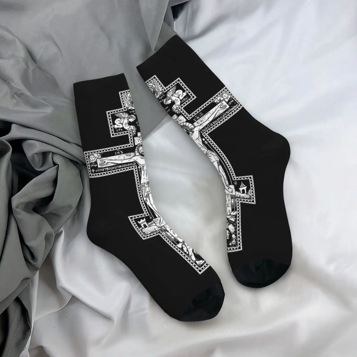 Orthodox Cross Classic Socks Men Women Fashion Christian Jesus Religion Religious Socks Harajuku Spring Winter Middle Tube Socks