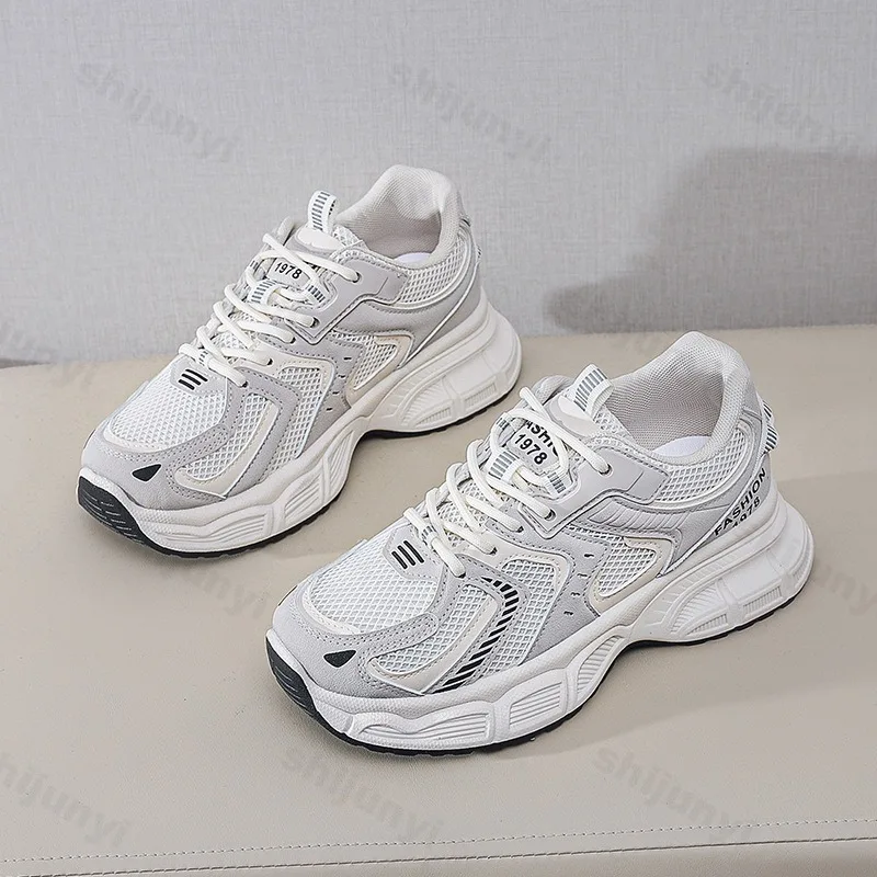 Women's Casual Platform Sneakers, Breathable Mesh Upper, Thick Sole, Korean Style_voghion.com