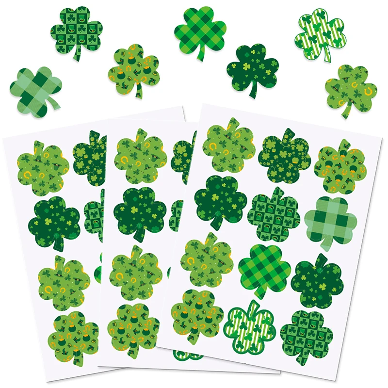 48pcs 4 Sheet St.Patrick\'s Day Lucky Clover Sticker Irish National Day Sticker St.Patrick Party Decoration Supplies Irish Favor