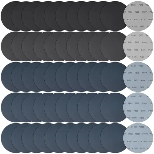 Imagen 2 del producto 50 Piezas de Papel de Lija para Lijado en Seco/Húmedo, Disco de Lija de 6 Pulgadas (150 mm) con Velcro, Grano 320 400 600 800 1000, Herramientas Abrasivas