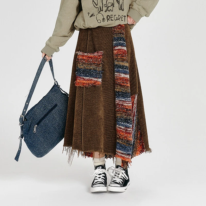 New Arrival Spring & Autumn European Style Women Casual Loose Patchwork A-line Skirt Asymmetric Design Ankle-length Skirts T116