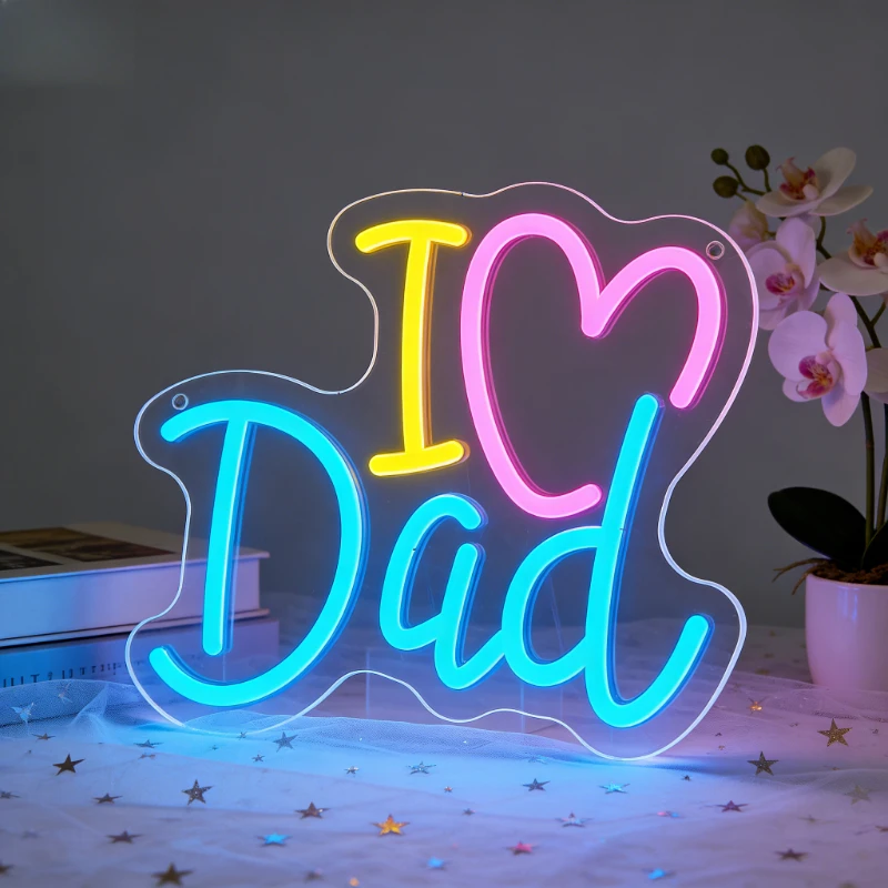 I Love Dad Heart LED Neon Sign for Bedroom Living Room Home Decor Fathers Day Gift Anniversary Present Romantic Warm Lighting