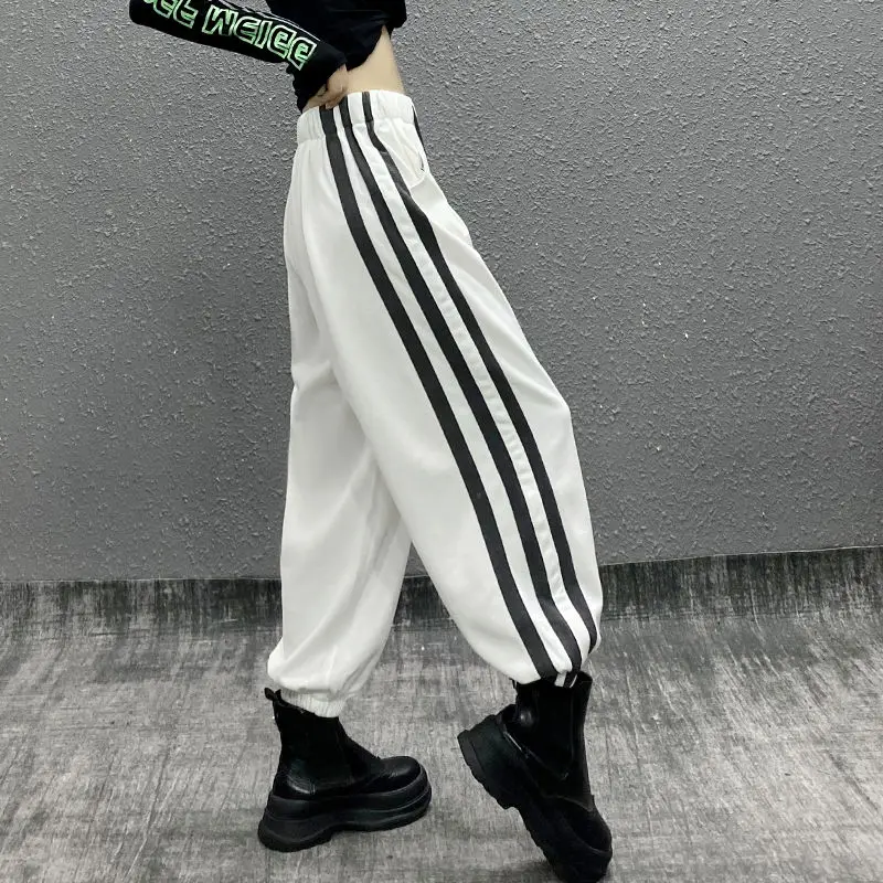 2023 Autumn Women\'s Side Stripe Loose Sports Casual Pants Fashion High Waist Slim and Comfortable Versatile Hooded Lantern Pants