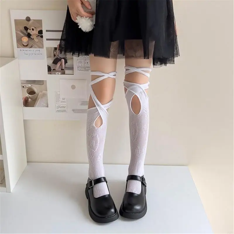 J2HD KneeHigh Socks for Girl Hollowed MidCalf Socks Kids Spring Stretchy Mesh Socks for Little Girl Uniform Socks