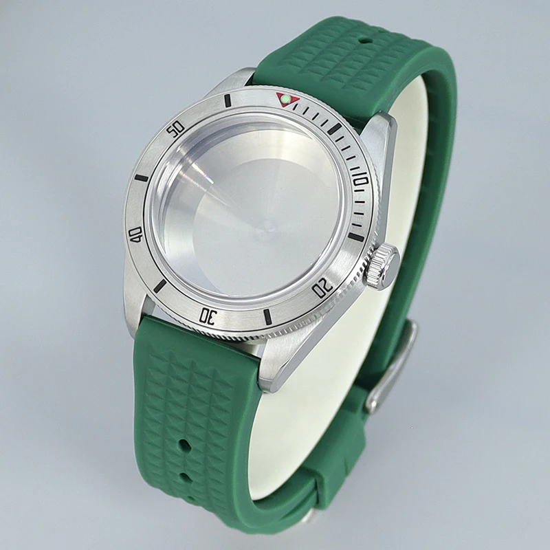 38mm Vintage Watch Case Green Rubber Bracelet Domed Sapphire NH35 Watch Accessories Fit Seiko nh35 nh36/34 Movement 28.5mm Dial