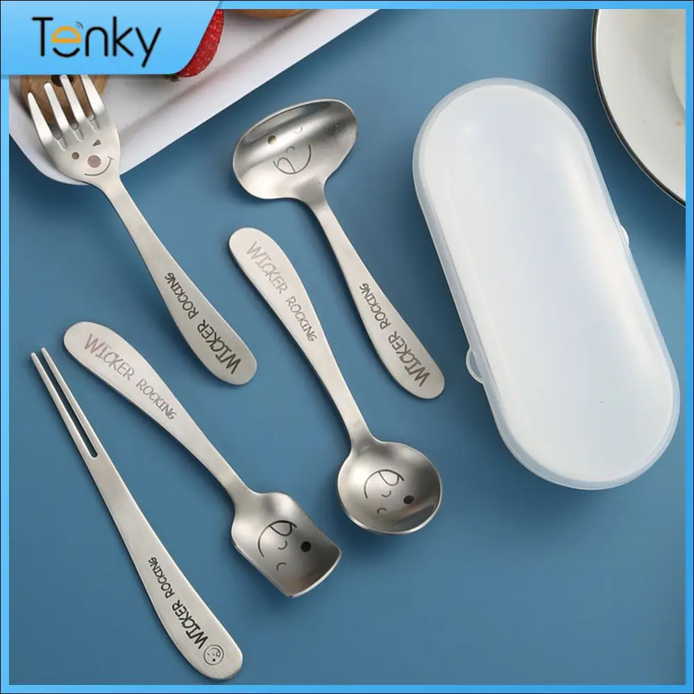 Hanami 304 Stainless Steel Portable Durable Cartoon Household Spoon Feeding Spoon Strong Tableware Fork Smiling Face Spoon