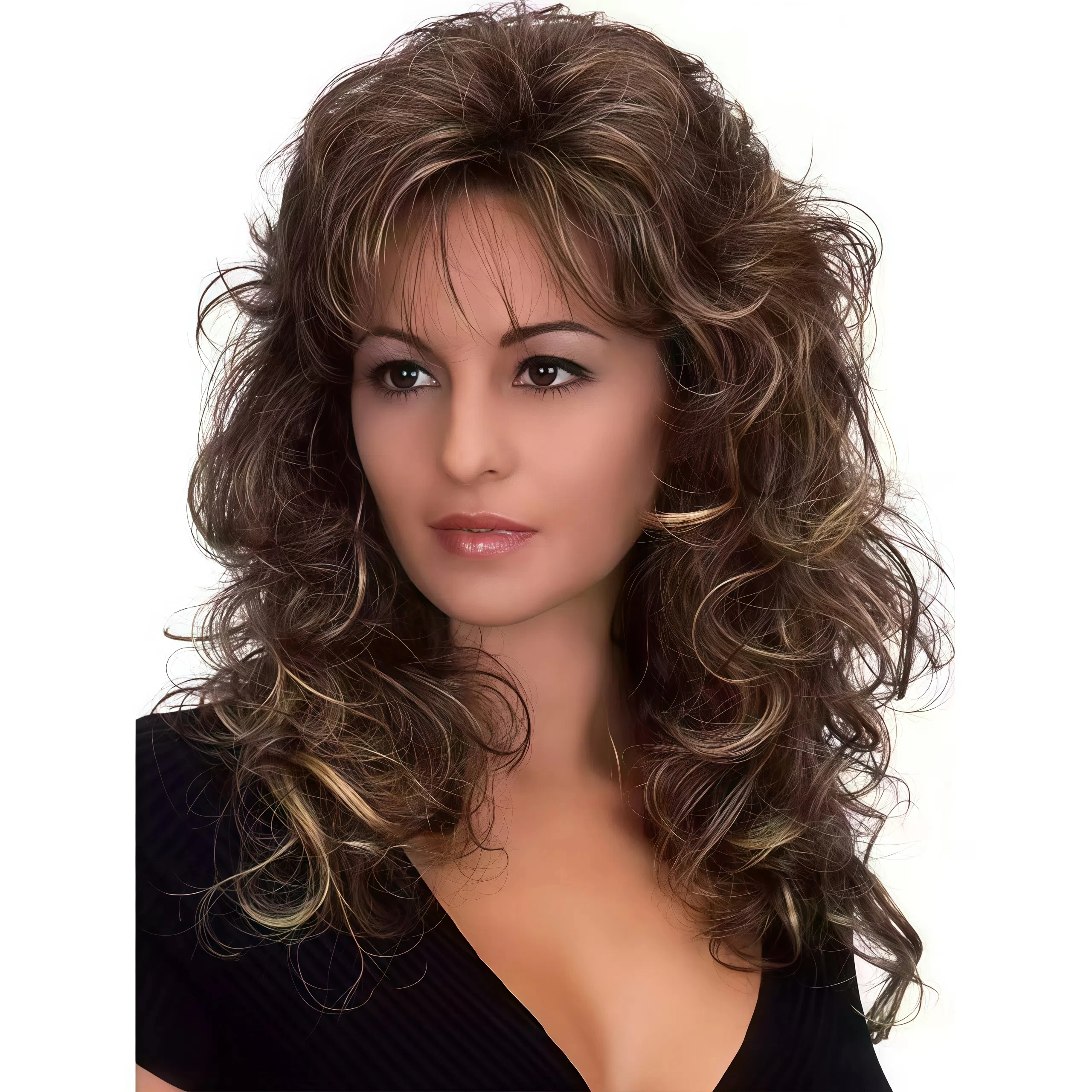 20-inch Women's Fashion Fluffy Natural Curly Brown to Golden Gradient Synthetic Wig with Side Bangs Role-Playing, Costumes, Wigs