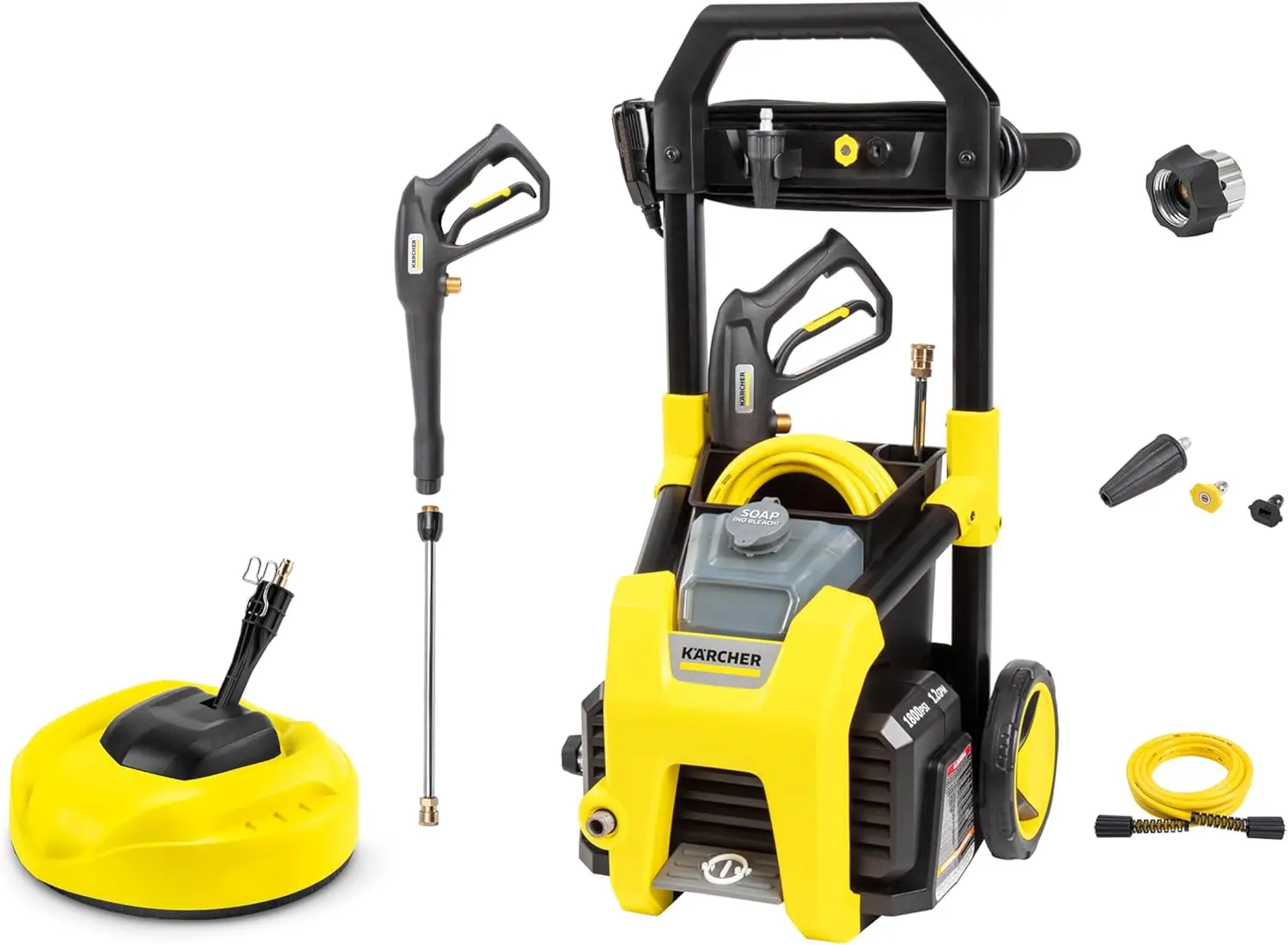 

K1800PS - Max 1800 PSI and 1.2 GPM - Electric Pressure Washer, Set Includes Universal Surface Cleaner 11", Turbo, 15° and Soap N