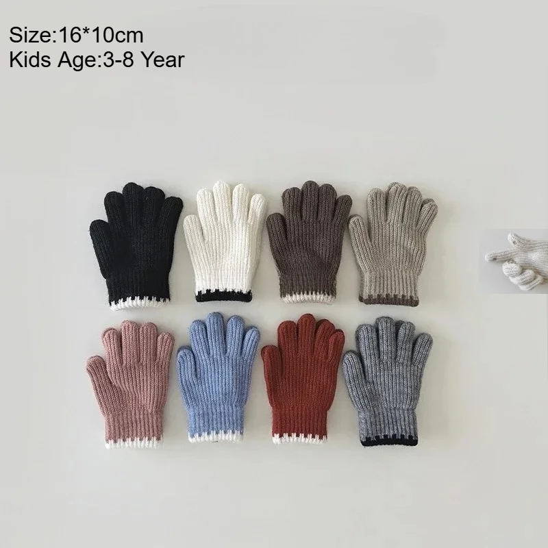 

Kids winter Gloves 3-8 Year girls knitted Warm Mittens Solid Color Gloves Soft Crochet Hand Warmers for Boys Trendy Children