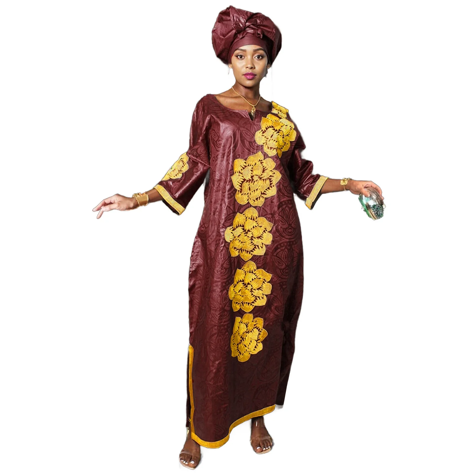 ملابس أفريقية للنساء عباية مطرزة مقاس كبير فستان كنيسة أنيق للحفلات #1