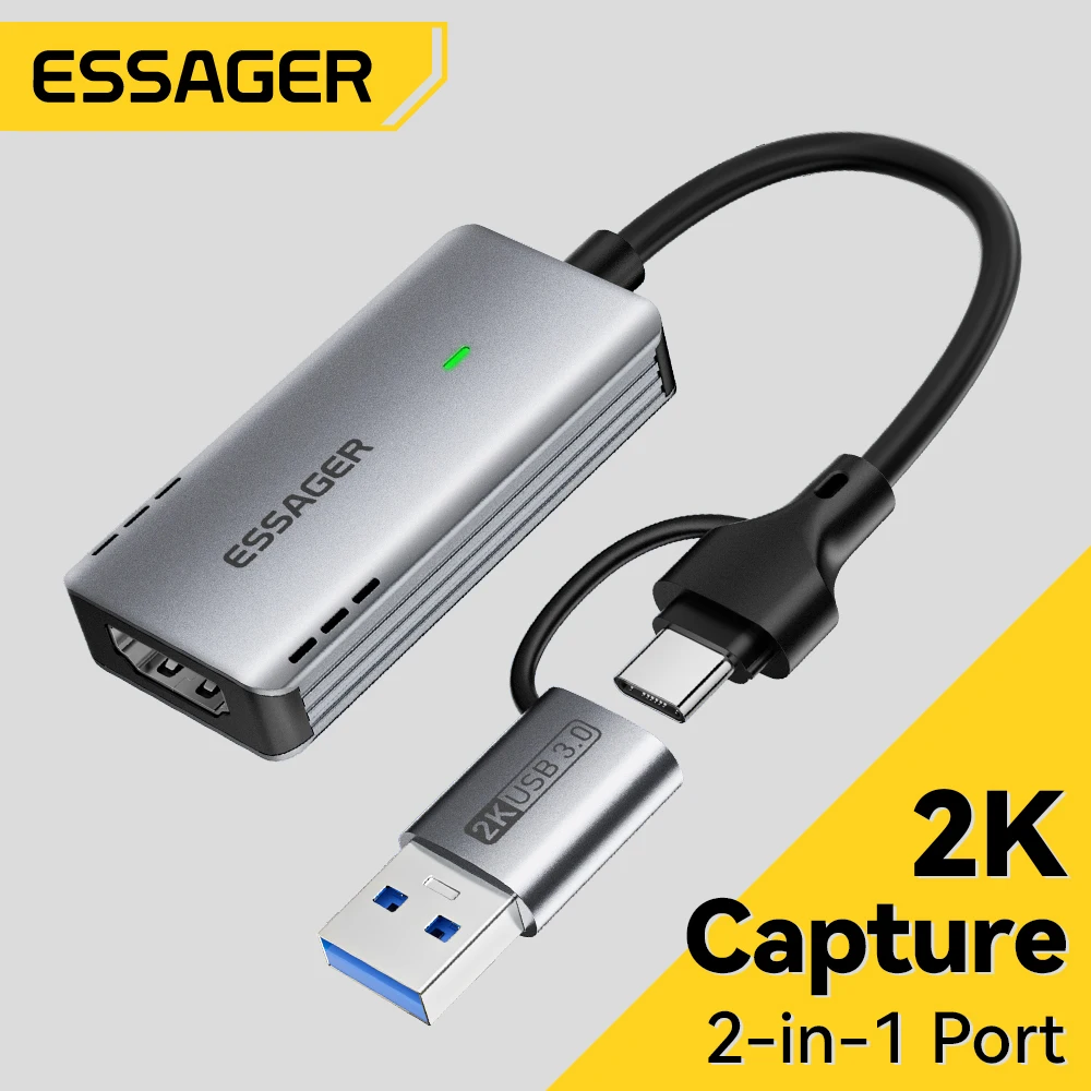 Essager 2 in 1 USB 3.0 Video Capture Card 4K HDMI to USB/Type-c Gaming Live Streaming Grabber Record For Switch Video Recorder