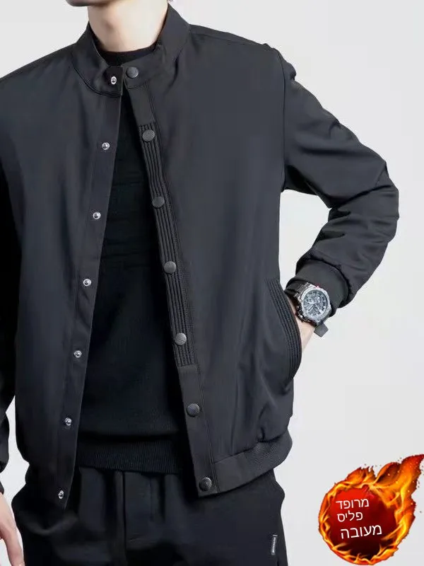 

Men's Spring Autumn Fleece Lined Thickened Baseball Jacket Casual Style Breathable Polyester Fiber Long Sleeve Coat