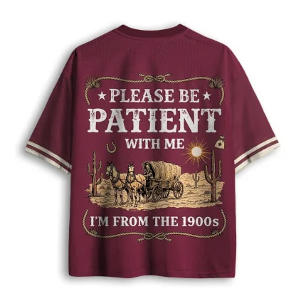 V Neck Mesh Jersey Short Sleeve Western Wagon Cactus Vintage Print Top