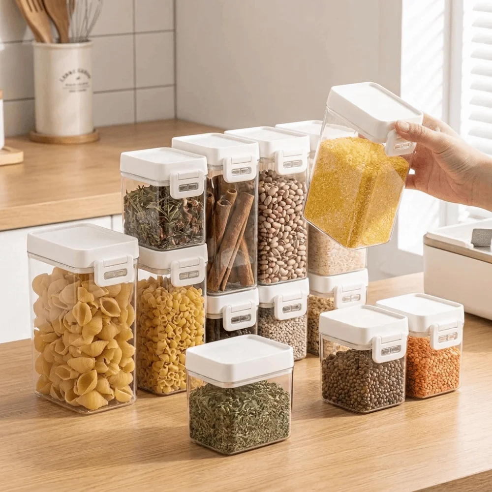 Plastic Grain Storage Box Moisture-Proof Insect Proof Food Storage Container Large Capacity Sealed Cereal Dispenser Coffee Beans