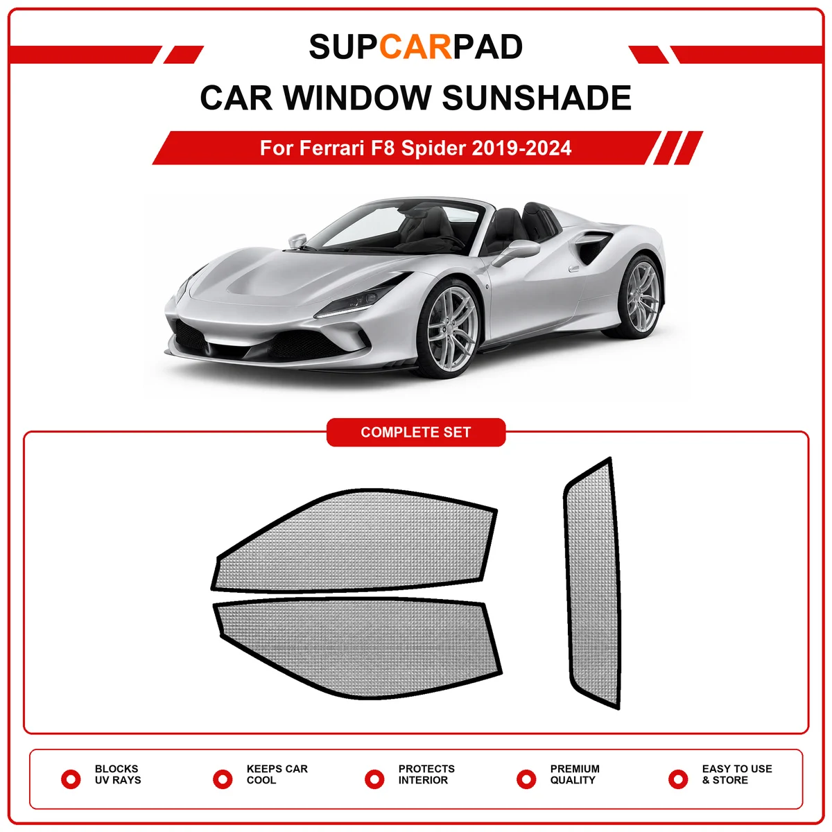 For Ferrari F8 Spider 2019-2024 Pre‑Cut Auto Window Sunshade Anti‑UV Car Sun Visor Protector