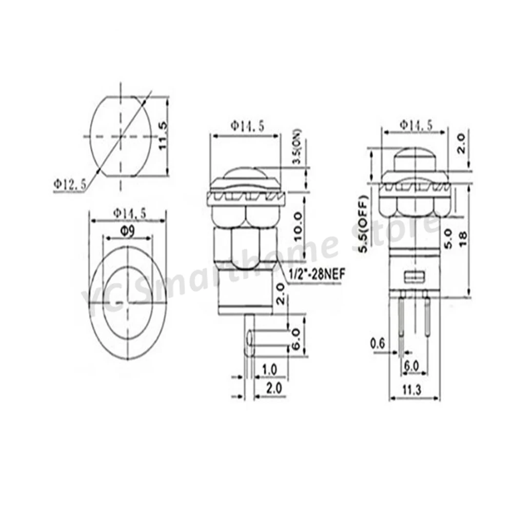 6pcs Self-Lock /Momentary Pushbutton Switches DS228 DS428 12mm OFF- ON Push Button Switch 3A /125VAC 1.5A/250VAC DS-228 DS-428