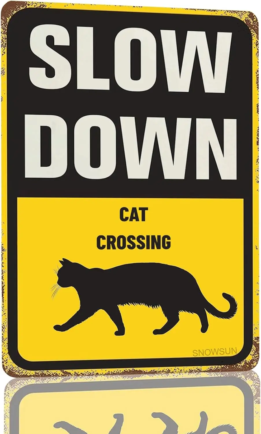 Snowsun Metal Tin Sign Slow Down Cat Crossing Rerto Sign Vintage Signs for Home Kitchen Garden Yard Wall Bedroom Club Front D