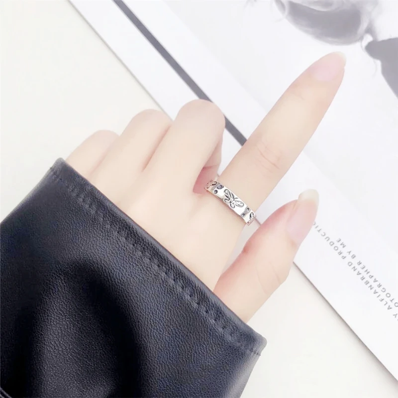 Cool Cute Butterfly Retro Creative 925 Sterling Silver Female Resizable Opening Rings RI594