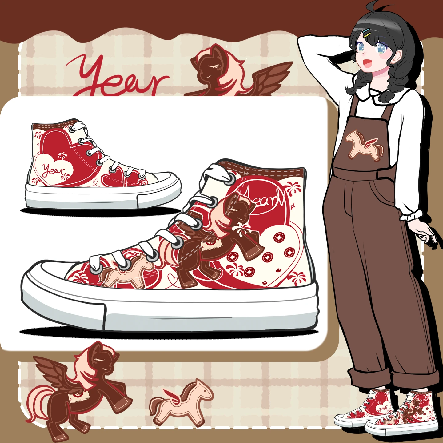 

Amy and Michael 2026 Fashion Trendy Women Sneakers Original Design Pegasus Canvas Shoes Girls Students High Top Vulcanized Shoes