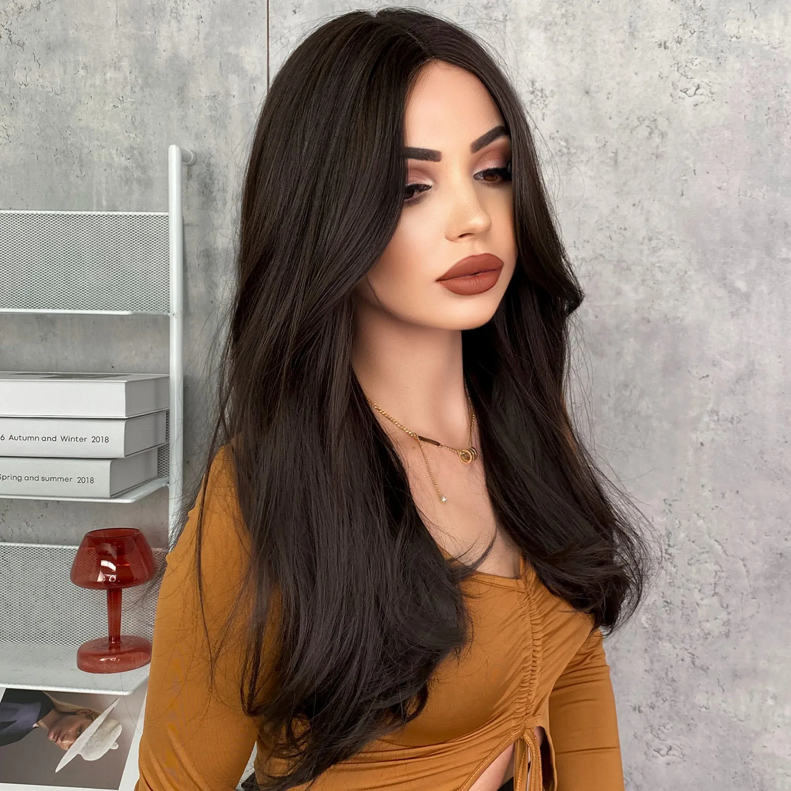

New forehead hand-woven wig women's long hair curly hair 58cm lace wig cover 23inch