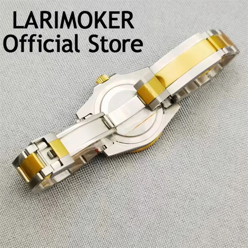 LARIMOKER 40mm TwoTone Gold Case Self Winding Men Watch Sapphire Crystal NH35 PT5000 Movement blue Dial stainless steel Strap