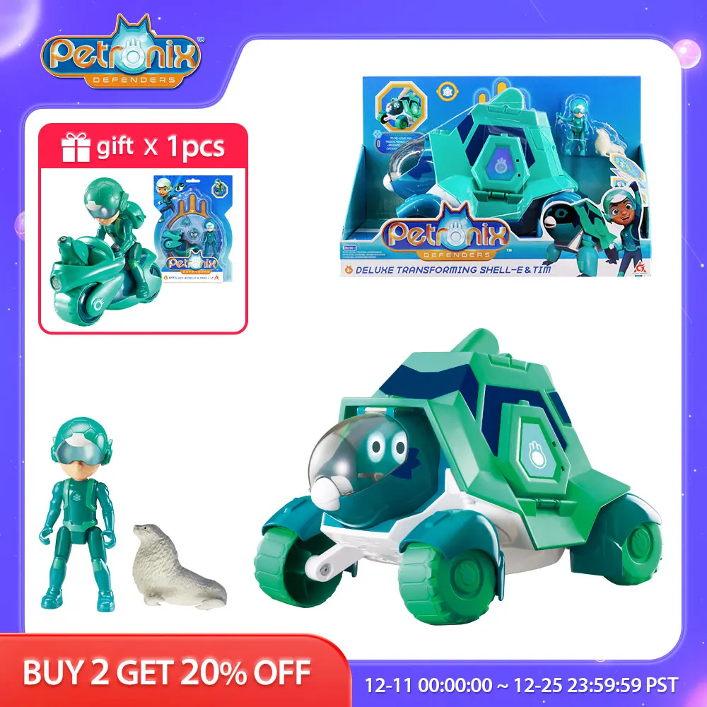 

PETRONIX DEFENDERS Deluxe Transforming Shell-E&Tim 2-IN-1 Modes with 2 Figures,Crane,Rope ,Glowing Eye Anime Kid Giant Toy Gift