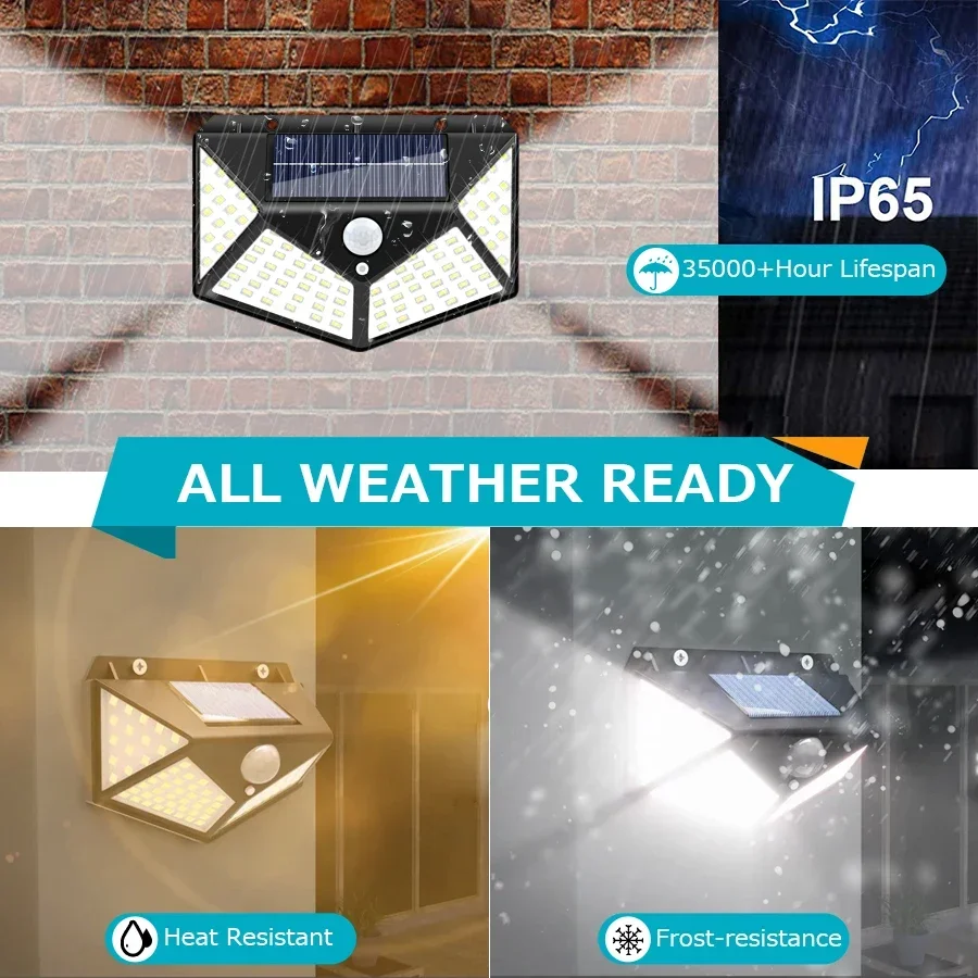 ضوء الشمس في الهواء الطلق 100 وحدة إضاءة LED جداريّة أضواء 4 الجانبين مضيئة PIR محس حركة ضوء الشمس بالطاقة ضوء الشارع حديقة فناء ديكور