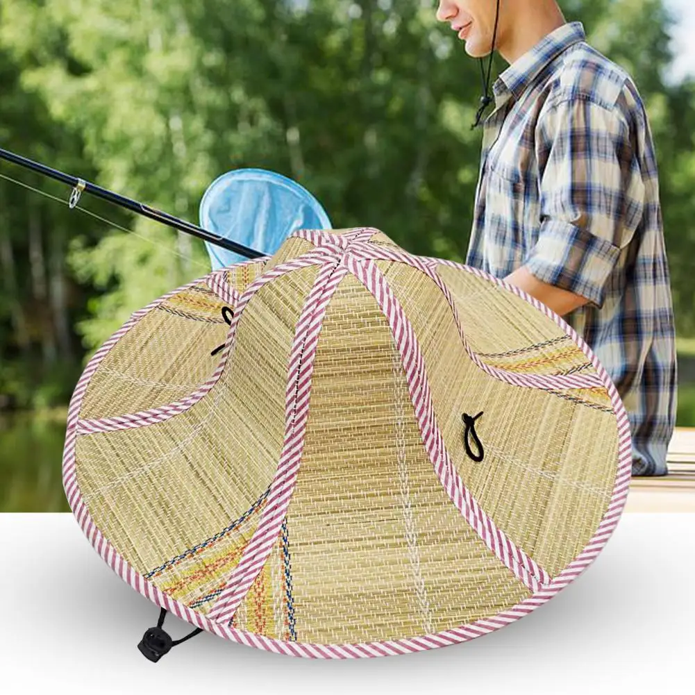 Foldable Straw Hat Fishing Sun Cap Men Women Hiking Travel Camping Folding Sun Hats Drawstring Wide Brim Rattan Hat