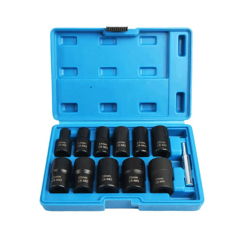 11PCS 1/2inch Drive Twist Socket Set 10mm 12mm 14mm 16mm 17mm 19mm  21mm  22mm 24mm25mm 27mm  Nut Extractor Sleeve Hand Tools