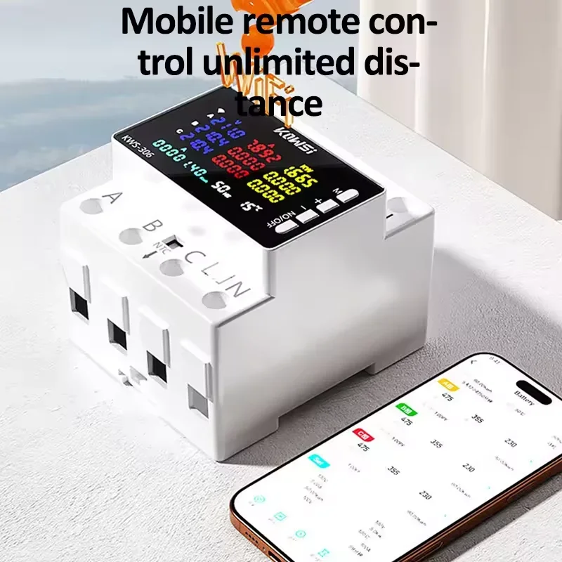 AC 85-290 V/80 A Energie-Leistungsmesser, Farbbildschirm, 3-phasig, 4-Draht-Schienenmesser, Voltmeter, 6 Power-Off-Schutzmessgerät, Fernbedienung