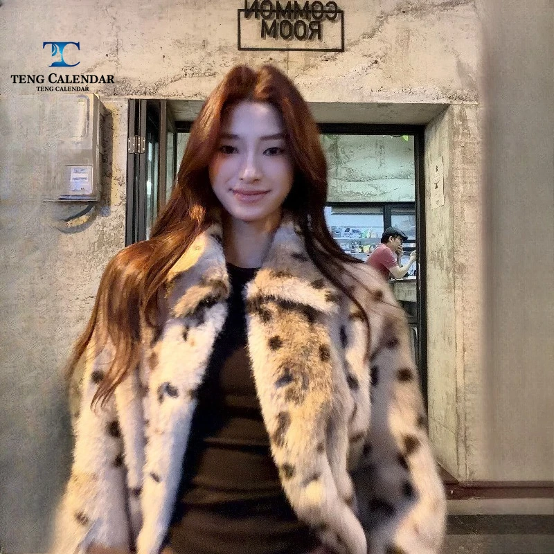 Piel de imitación, abrigo ecológico de felpa con solapa integrada de piel corta con estampado de leopardo estilo Retro viejo dinero, nuevo modelo 2025 para mujer