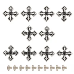 10Pcs Cross Turquoise Leather Decorative Buckle Conchos Button Leather Craft Goods Screw Back DIY Leathercraft Accessories
