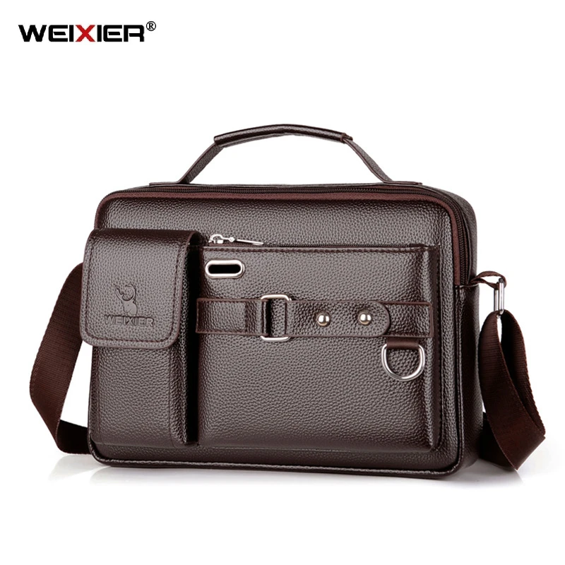 WEIXIER PU Leather Bag Men's Handbag Vintage Messenger Bag Men Shoulder Bags Male Briefcase Bag Casual tote bag Handbags for men