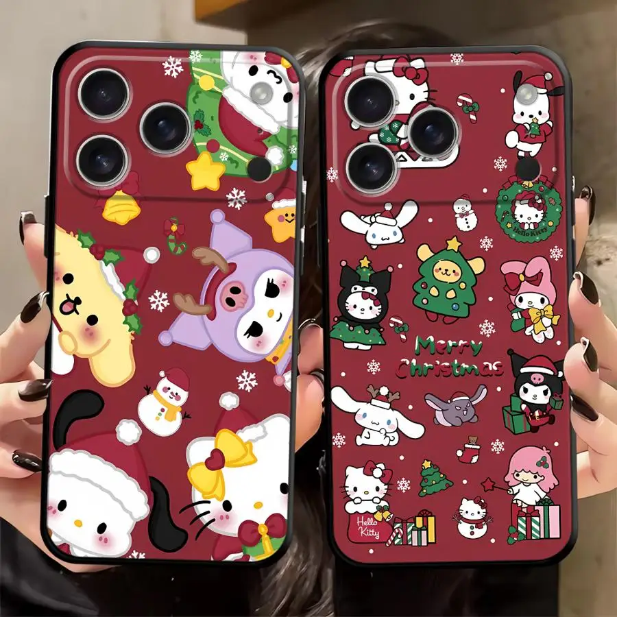 حافظة لهاتف آيفون 13 12 11 17 Pro Max XS XR 15 16 14 Plus 17Air 7 8 غطاء هاتف ناعم أسود لعائلة عيد الميلاد سانريو #1