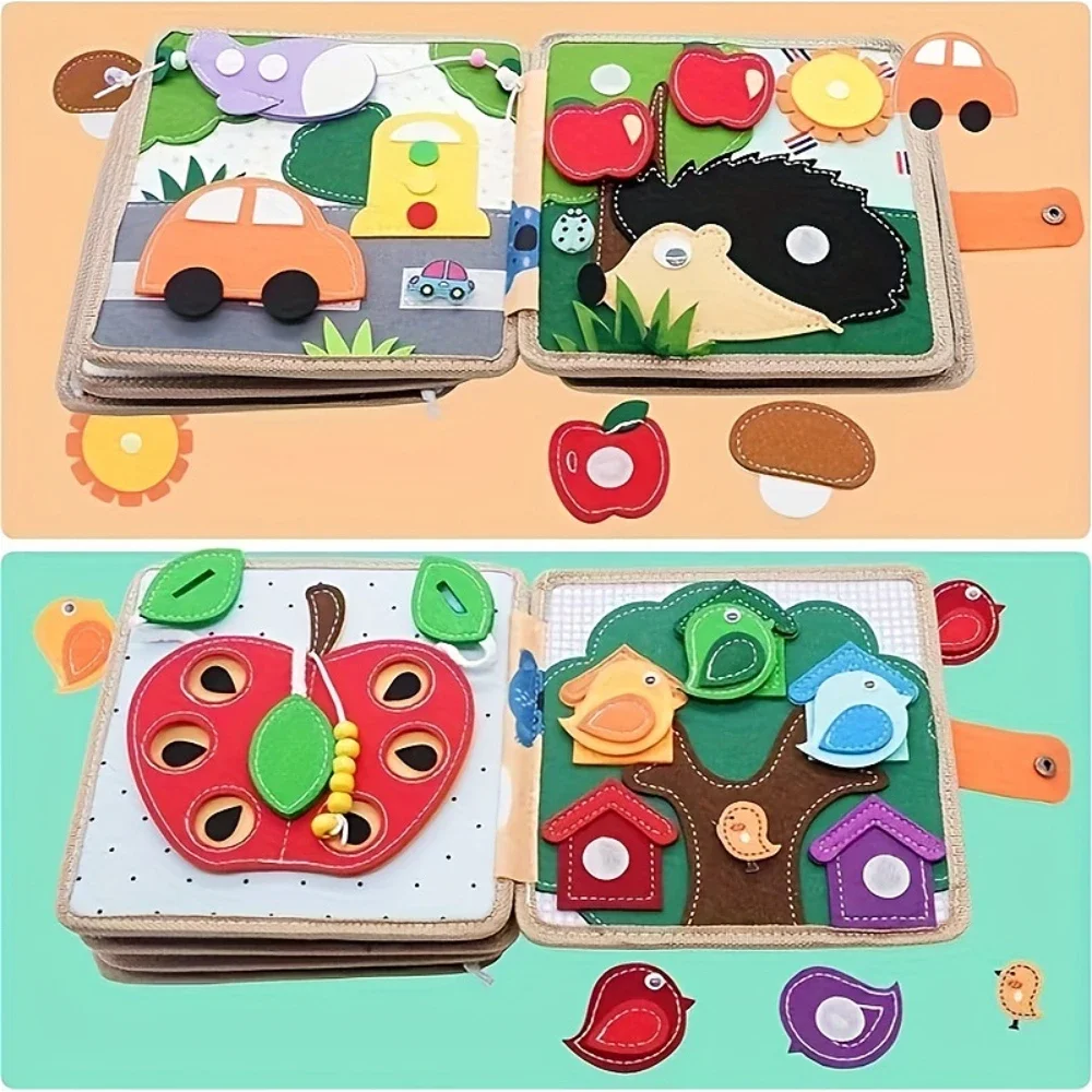 Montessori Baby Busy Cloth Book,  Deer Touch Book, Portable and Durable, Fine Motor Skills and Creativity, Educational Felt Toys