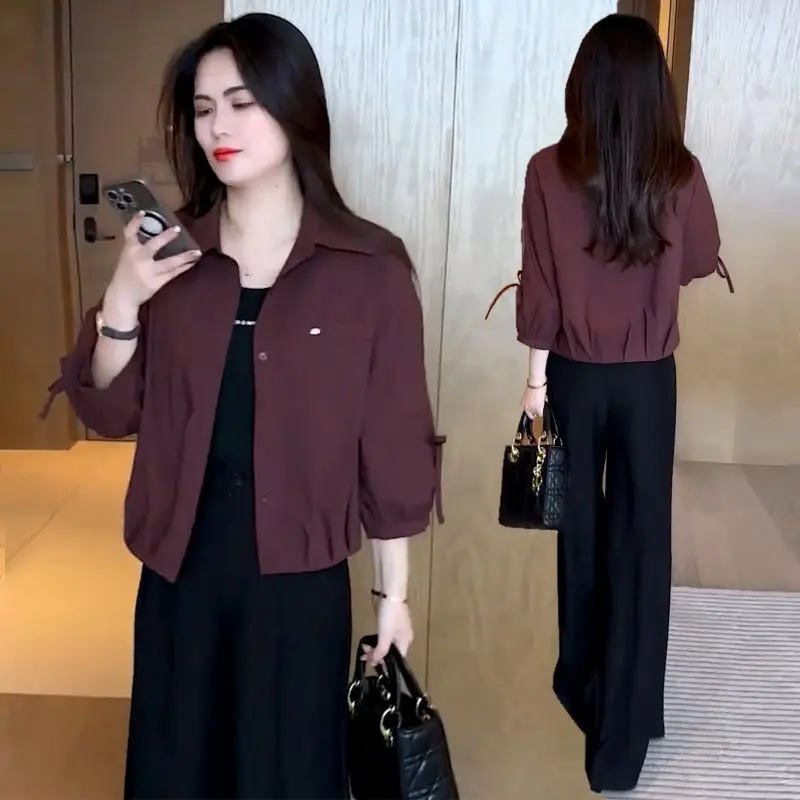 Fashion Thin CBasual Shirt Jacket Women's Short 2026 Spring And Autumn New Korean Version Versatile Small Lapel Creased Top