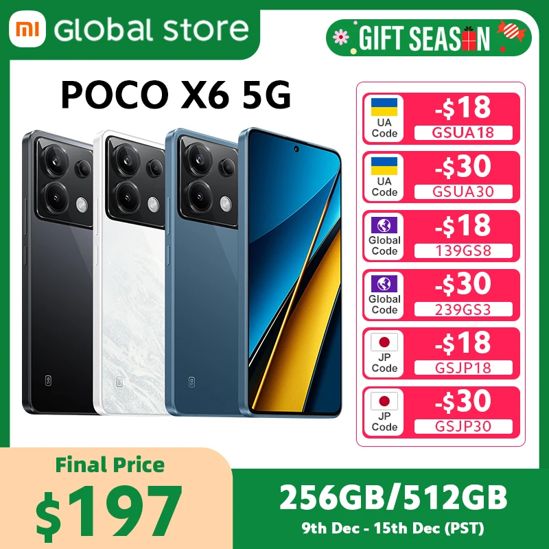 POCO X6 5G Global Version Smartphone NFC Snapdragon 7s Gen 2 120Hz Flow AMOLED Display 64MP Camera with OIS NFC 67W Charger