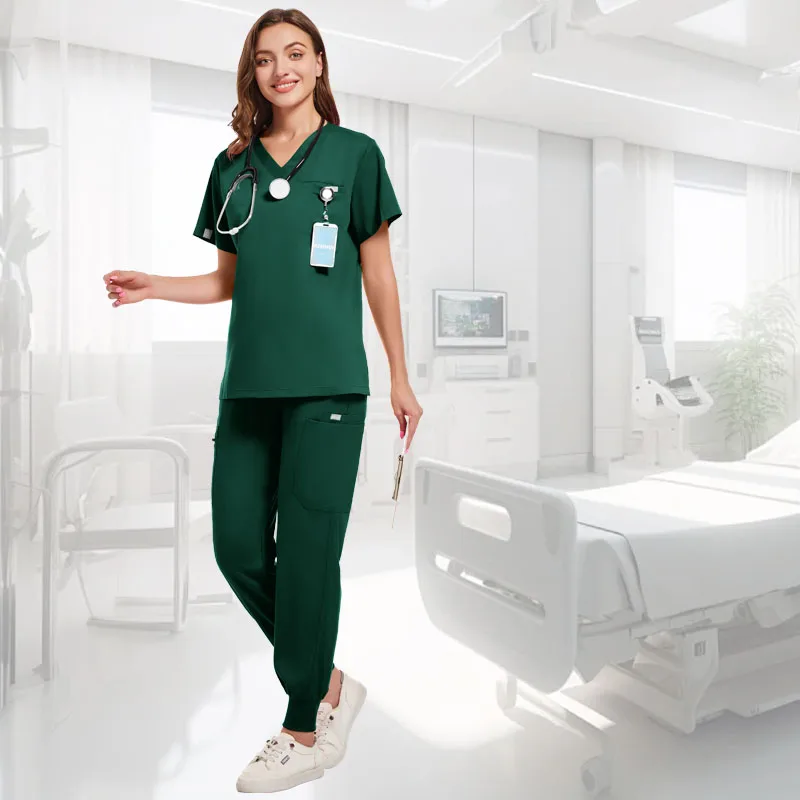 Ensembles de soins infirmiers pour clinique dentaire, vêtements chirurgicaux à manches courtes, couleur unie, accessoires médicaux, manucure, esthéticienne, ensembles de gommage