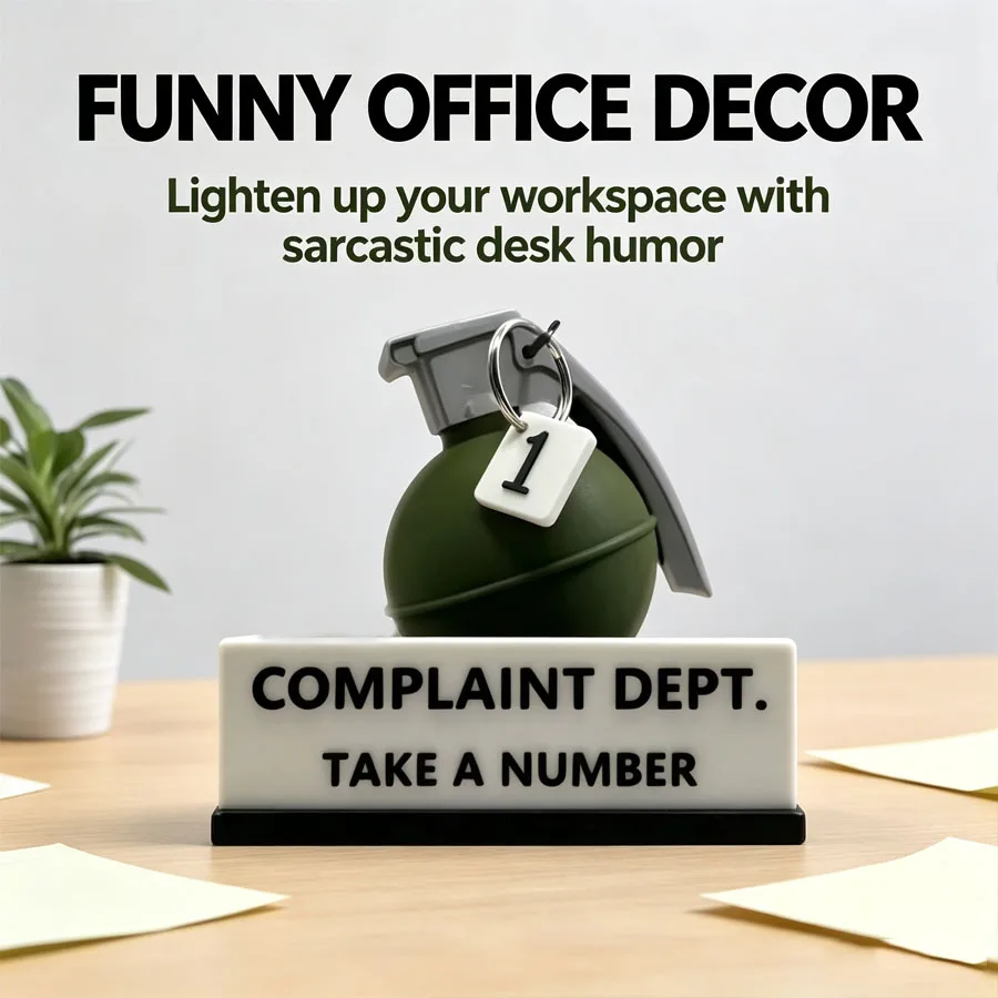 Complaint Department Ticket Counter Ornament Funny Grenade-Shaped Office Decoration 3D Printed Sarcastic Desk Sign Humorous