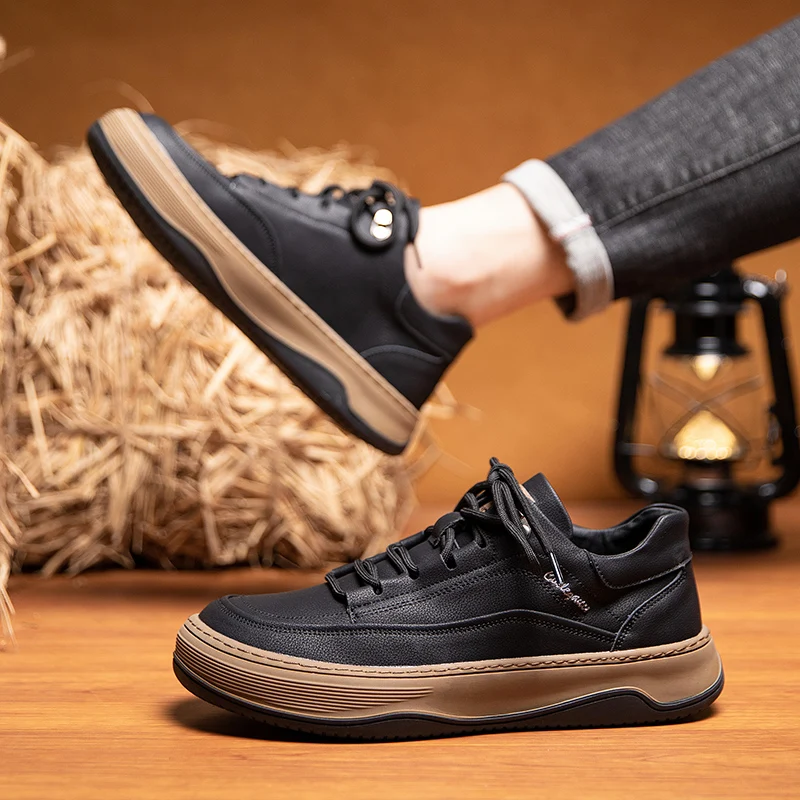 

Warm Plush Fashion Trends Men’s Outdoor Sneakers Lace Up Shoes Lace-Up Casual Genuine Leather Soft Sole Comfort Round Toe Oxford