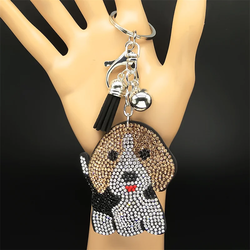 Schöne Beagle Doggie Schlüsselanhänger für Frauen Männer voller Kristall Blingbling Quaste Tier Tasche hängen Hund Welpe niedlichen Schlüsselanhänger Schmuck