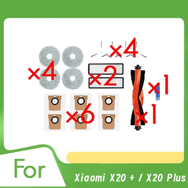 ملحقات كنس لشاومي روبوت فراغ X20 + / X20 Plus أجزاء فرشاة جانبية رئيسية فلتر Hepa ممسحة أكياس غبار من القماش