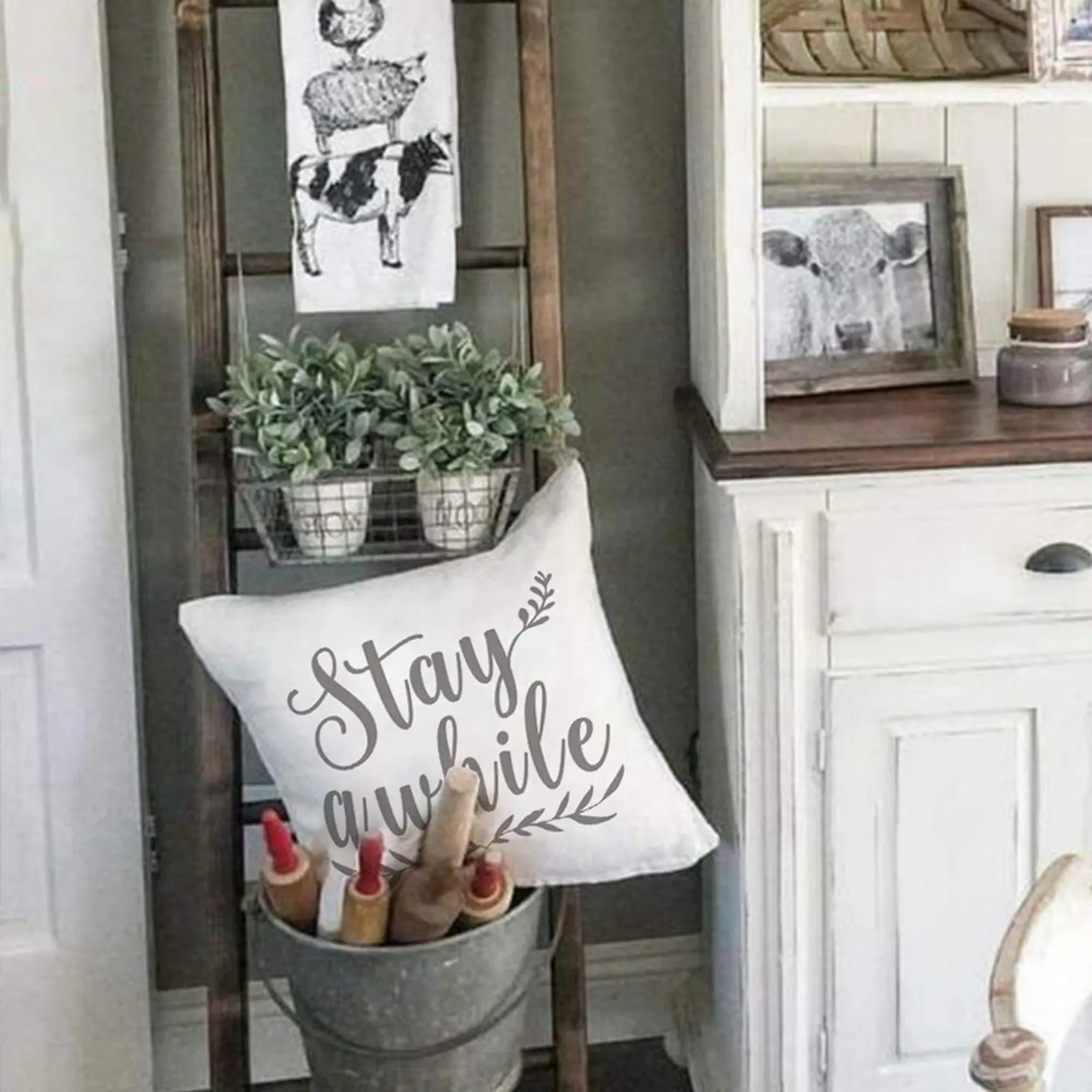 

ABKW-Farmhouse Decor Pillow Covers 18X18 Inch Set Of 8 Throw Pillow Covers Farm Decorations Pillow Case For Couch Sofa