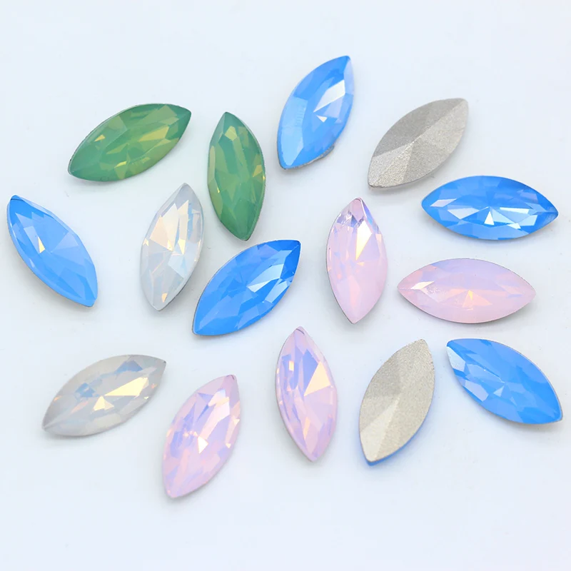 All-size Navette/Horse eye opal Faceted Glass fancy stone point back crystal Diamantes Rhinestones Nail Art jewelry making beads