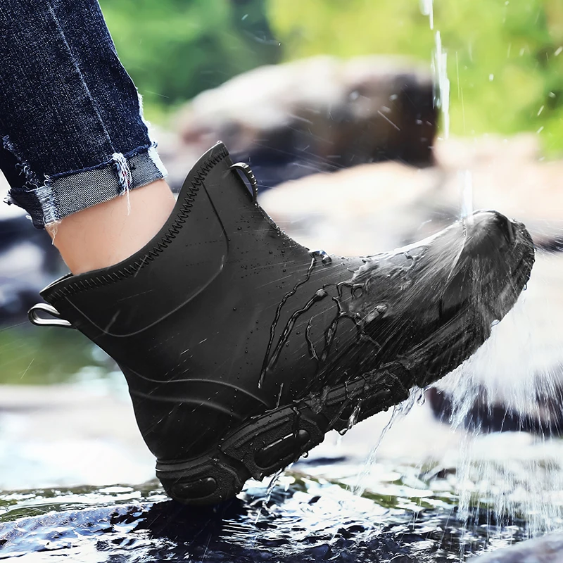 Fashion men's short rain boots urban water boots men's non-slip wear-resistant fishing wading boots oil-proof kitchen rain boots