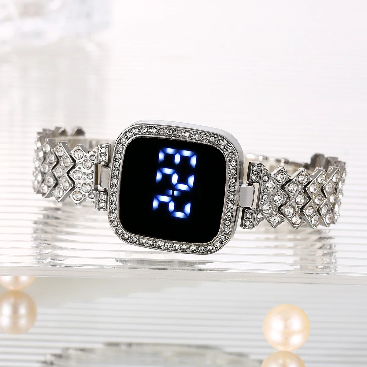 Small Fresh Square Ladies' Diamond Set Watch LED Alloy Touch Fashion Personalized Electronic Watch
