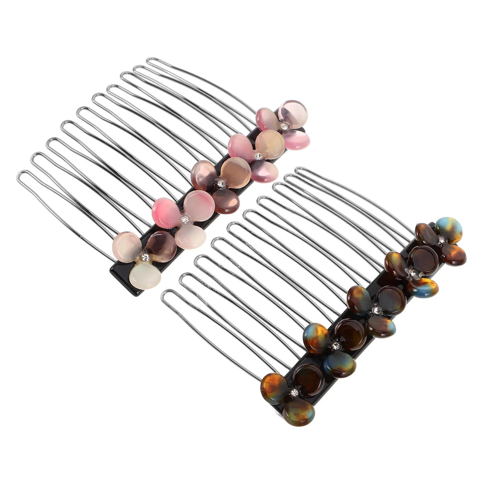 Flower Hair Comb 2 Pack for Women Lightweight Acetate Mini Side Combs Secure Grip for Styling Work Daily Wear