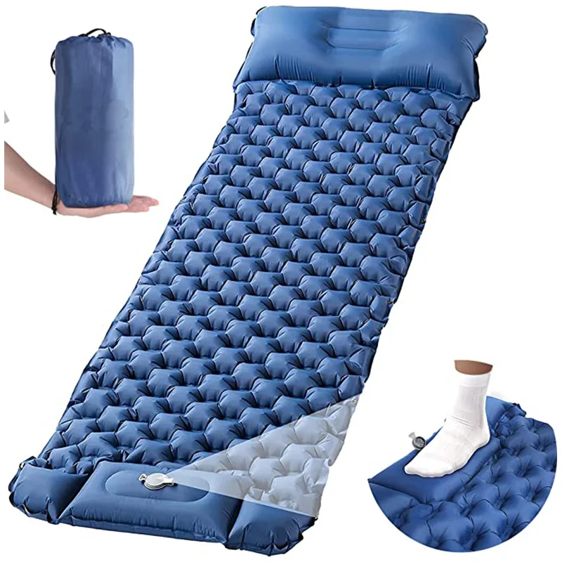 

Outdoor Camping Inflatable Mattress Sleeping Pad with Pillow Portable Built-in Inflator Pump Waterproof Air Mat Travel Hiking